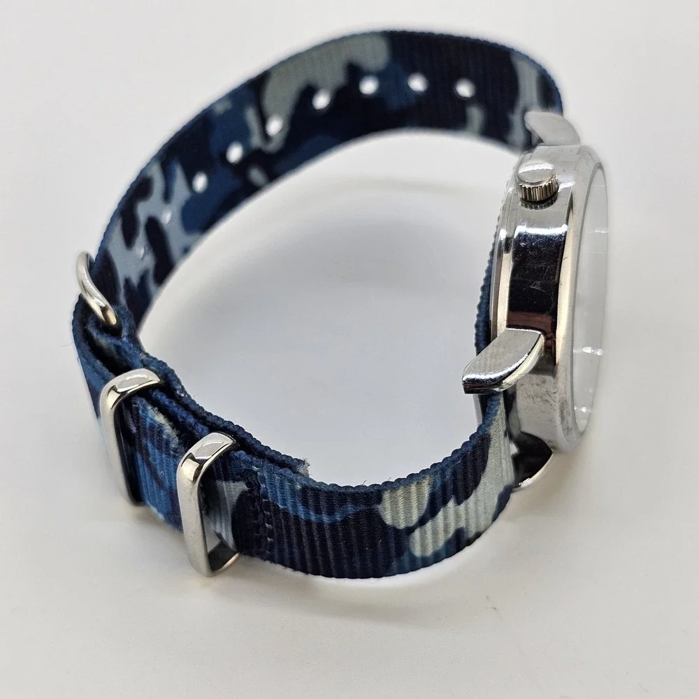 Easy Read Women's Watch 33MM White Dial Multicolor Camo Nylon Band NEW Battery